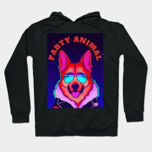 Party Animal Police K9 Dog Synthwave Retro Background Hoodie